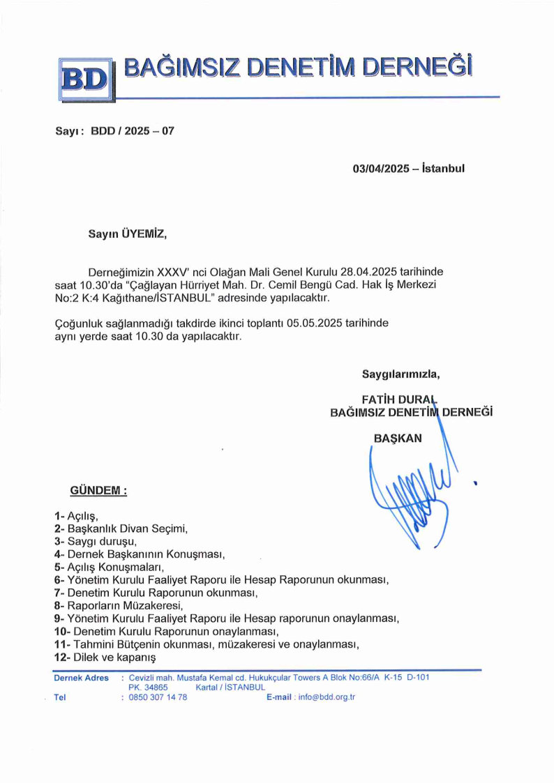 2025 OLAĞAN GENEL KURUL TOPLANTISI